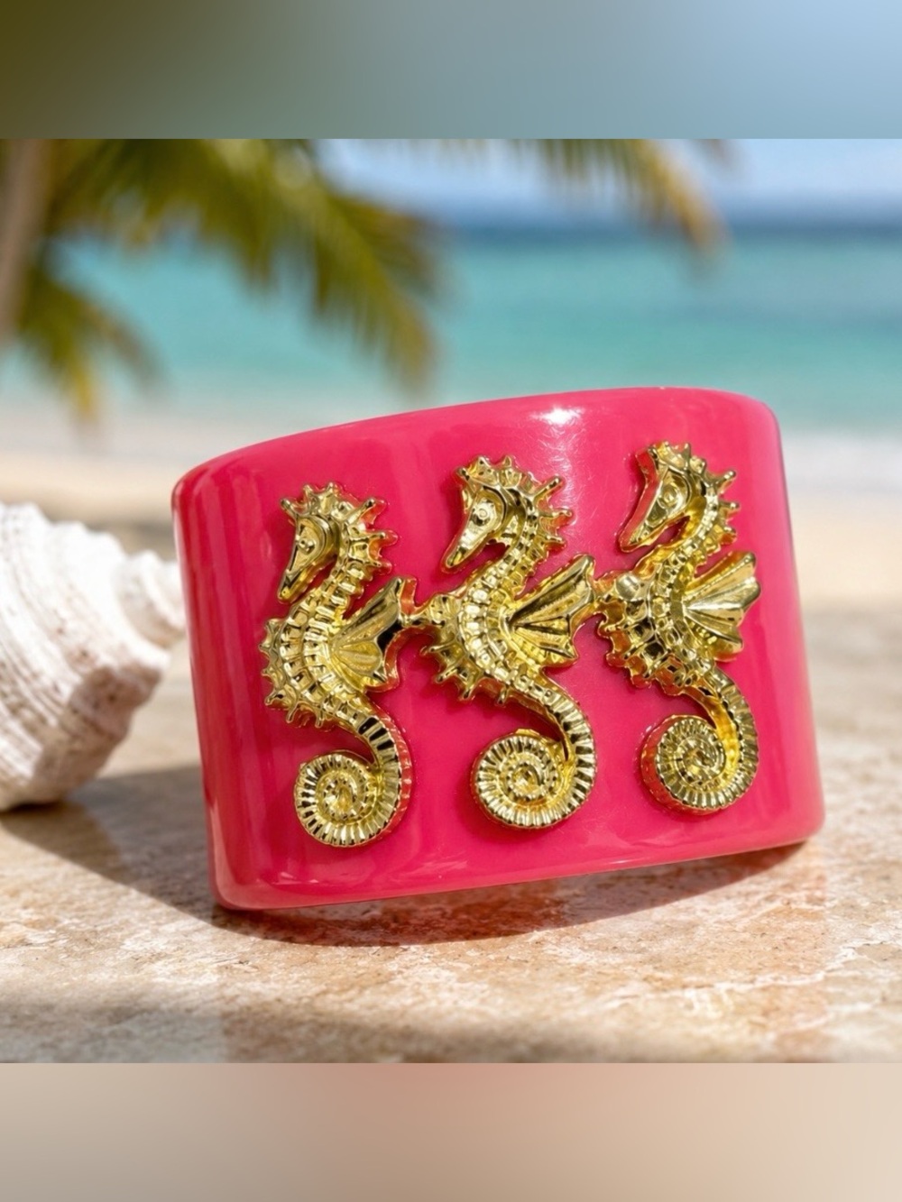 NWT MudPie Barbados Icon Hot Pink Seahorse Cuff Bracelet